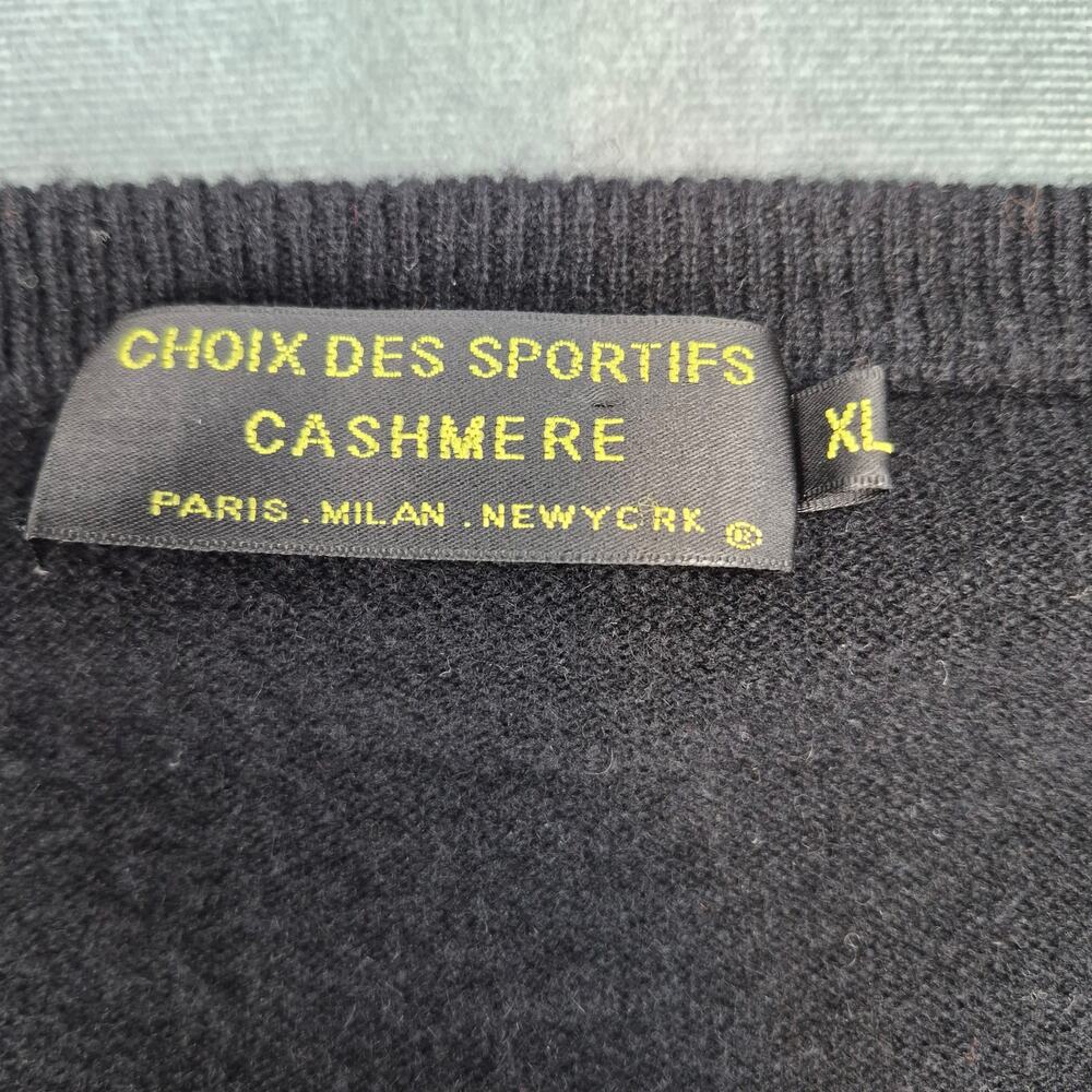 Choix Des Sportifs Men 100% Cashmere V-Neck Pullover Sweater Sz Xl Black Cozy View 3